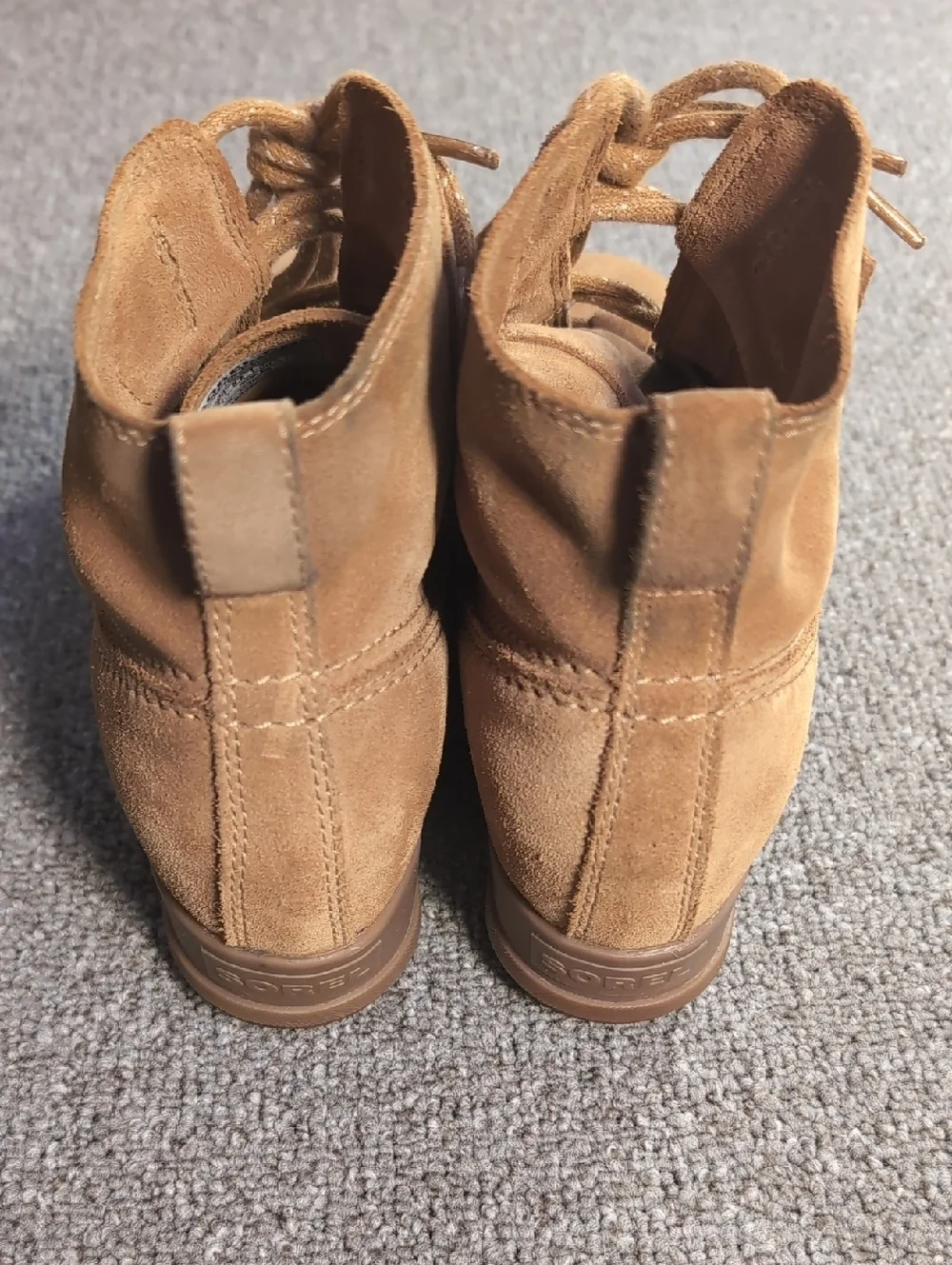 Sorel Evie Wedge Lace Boot size 7.5 Tan Leather Suede